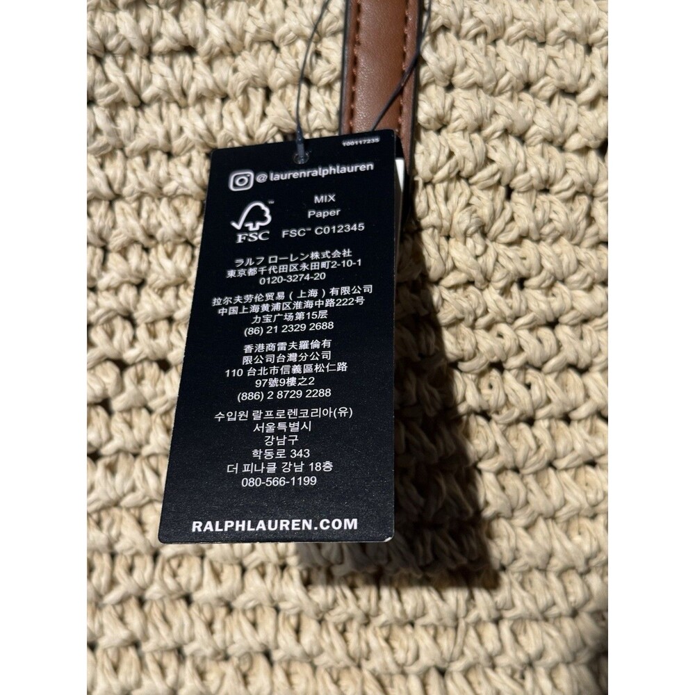 NWT Lauren RALPH LAUREN Crochet-Straw Medium Whitney Tote Natural/Lauren Tan - Picture 10 of 16